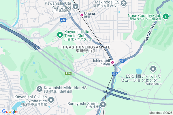 Map of 兵庫県川西市東畦野山手1-16-18